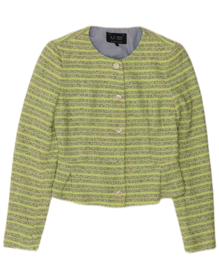 ARMANI JEANS Женский укороченный пиджак на 5 пуговицах IT 42 Средний зеленый в полоску