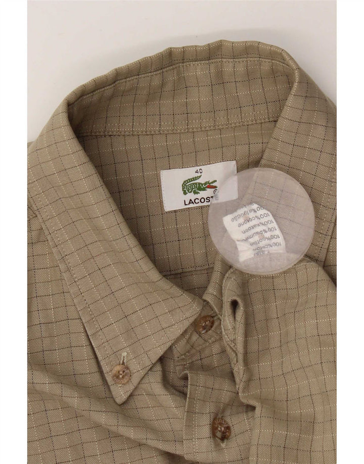 Мужская рубашка Lacoste, размер 40, средний размер, бежевая клетка, хлопок