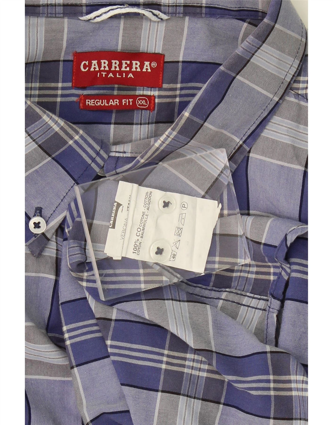CARRERA Mens Regular Fit Shirt 2XL Blue Check Cotton