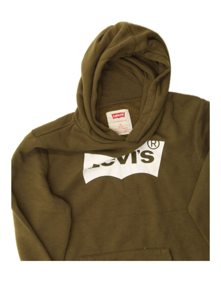 LEVI'S Boys Graphic Hoodie Jumper 13-14 Years Khaki Vintage Levi's and Second-Hand Levi's from Messina Hembry 