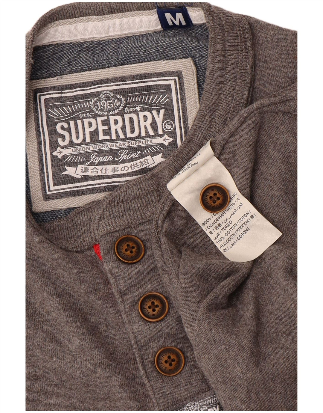 Мужской топ Superdry из хлопка с длинным рукавом среднего серого цвета