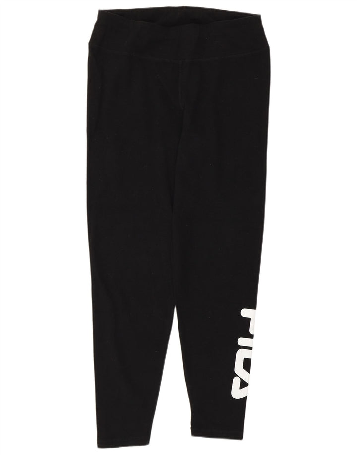 Женские леггинсы с рисунком FILA UK 14, хлопковые, среднего размера, черные
