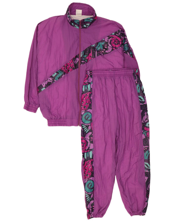 Vintage Womens Oversized Full Tracksuit UK 16 Large Purple Geometric Nylon