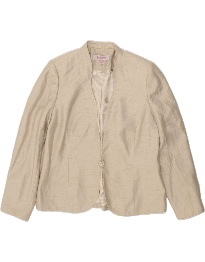 JACQUES VERT Womens 1 Button Blazer Jacket UK 14 Medium  Beige Viscose Vintage Jacques Vert and Second-Hand Jacques Vert from Messina Hembry 
