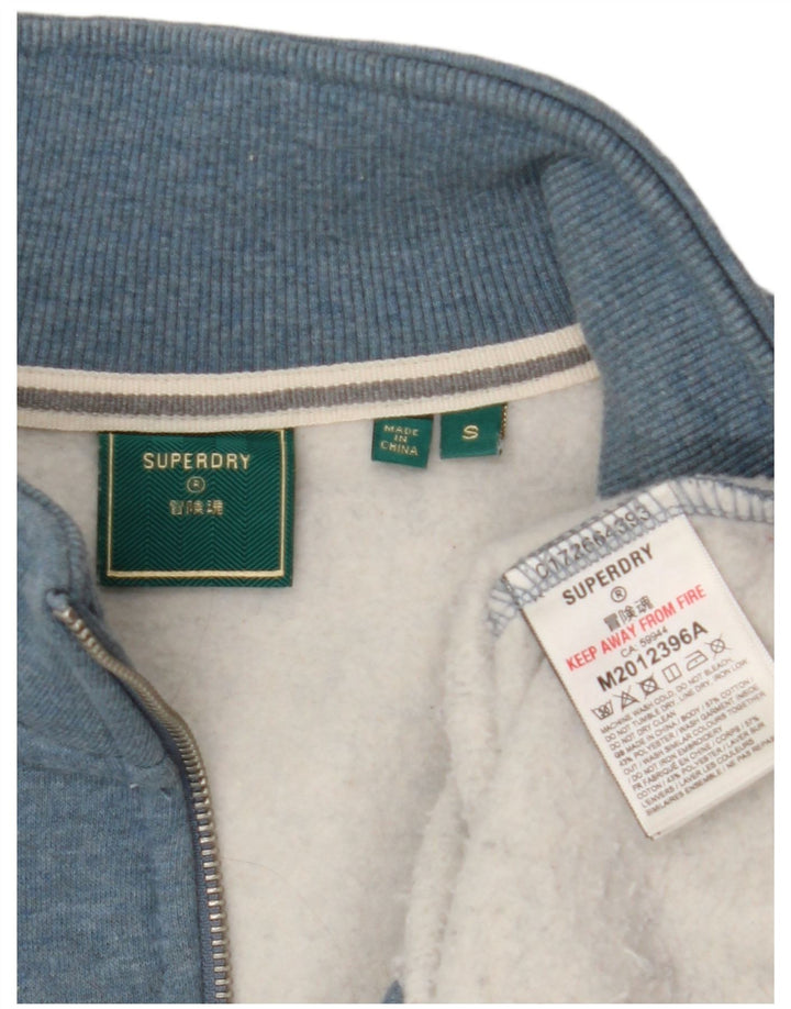Мужской свитшот с воротником на молнии Superdry, маленький синий хлопковый джемпер