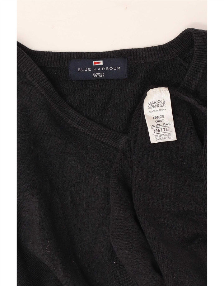 Мужской джемпер с v-образным вырезом Marks & Spencer Blue Harbour, большой темно-синий акрил