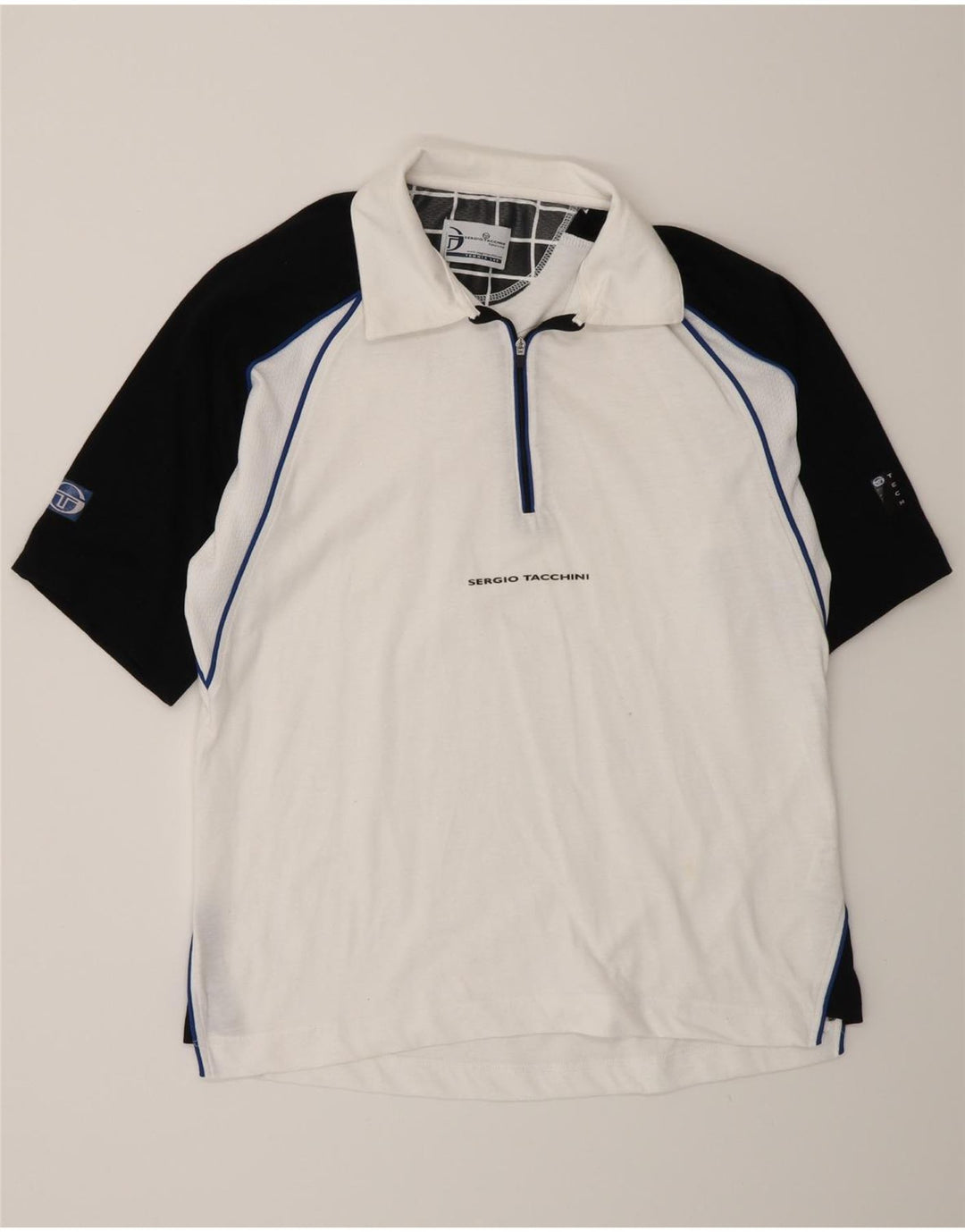 Мужская рубашка-поло Sergio Tacchini, маленькая белая, хлопковая с цветными блоками