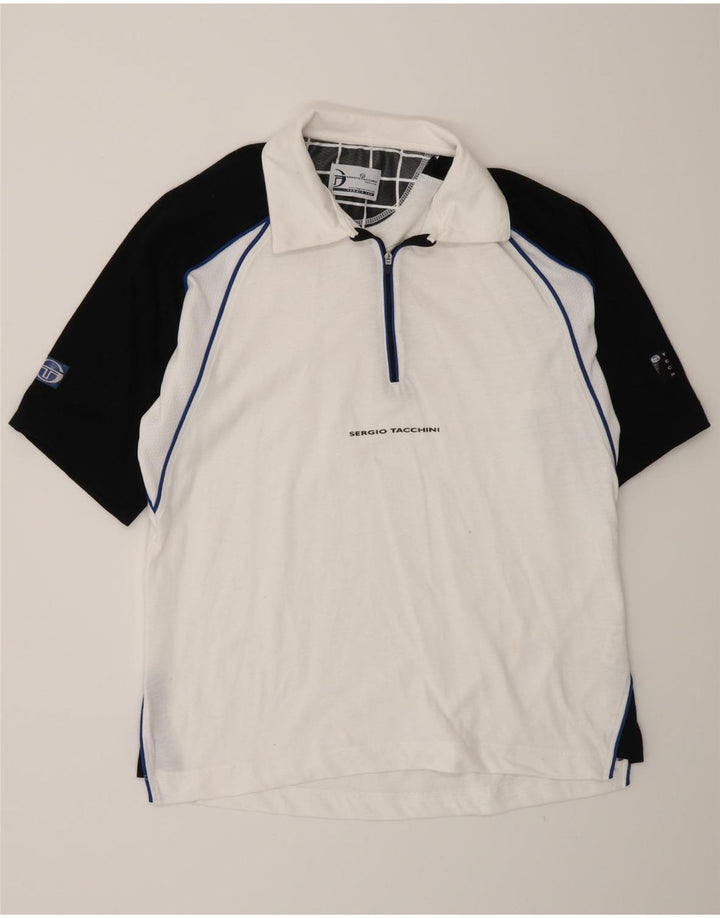 Мужская рубашка-поло Sergio Tacchini, маленькая белая, хлопковая с цветными блоками