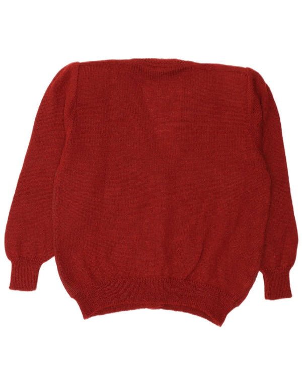 Винтажный женский кардиган-свитер IT 50 XL бордовый с цветочным принтом из мохера