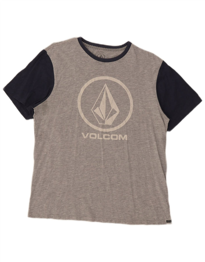 Мужская футболка Volcom с рисунком, большой серый хлопок с цветными блоками