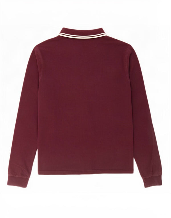 Fred Perry Mens Long Sleeve Polo Shirt Large Burgundy Striped Cotton