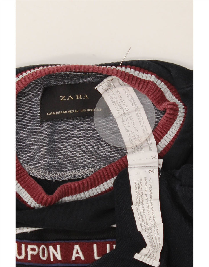 Мужской свитшот Zara с графическим рисунком, средний темно-синий хлопковый джемпер