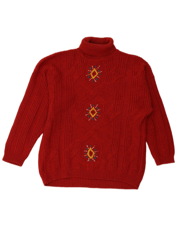 ВИНТАЖНЫЙ женский джемпер с высоким воротником, Великобритания, 18 XL, бордовый Fair Isle