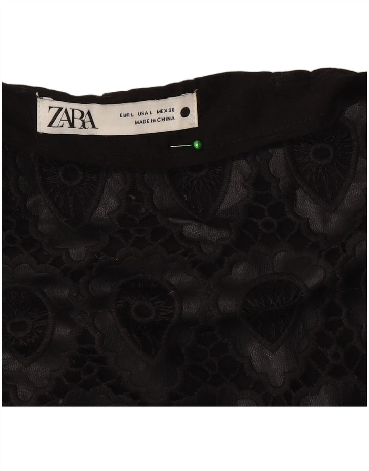 Женская мини-юбка Zara, большая, W30, черная, полиэстер с геометрическим рисунком