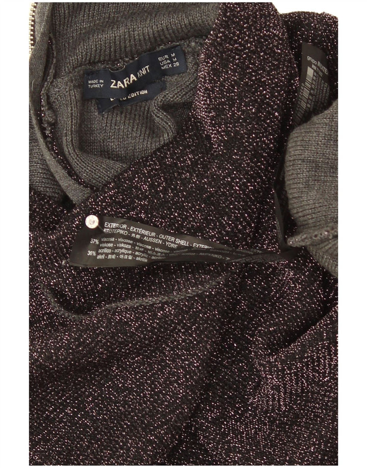 Женский джемпер с высоким воротником Zara UK 12, средний черный, вискоза с крапинками