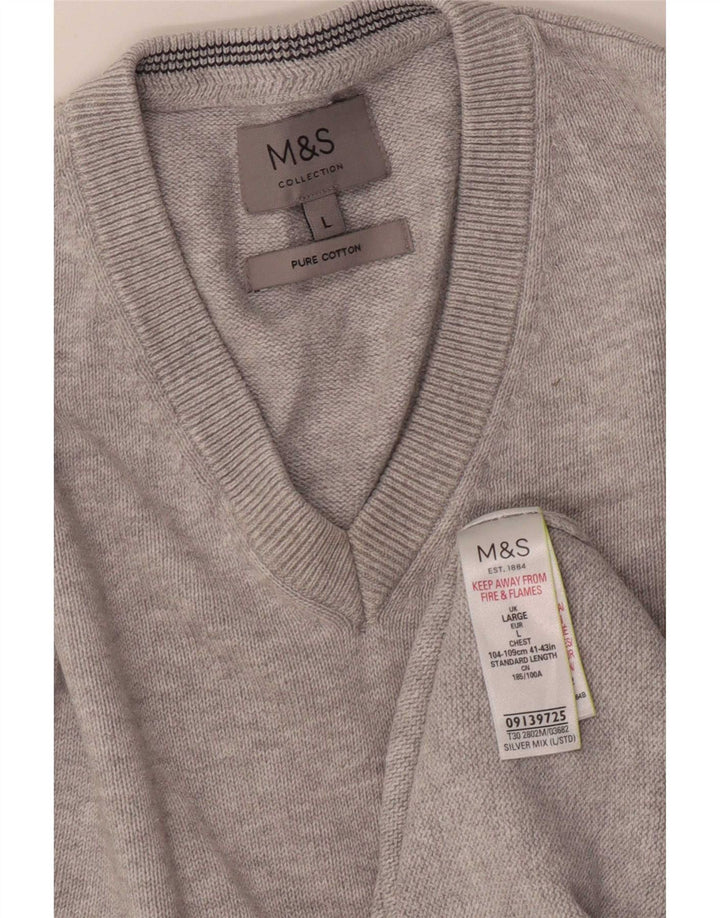 Мужской джемпер с v-образным вырезом Marks & Spencer, большой серый хлопковый джемпер в крапинку