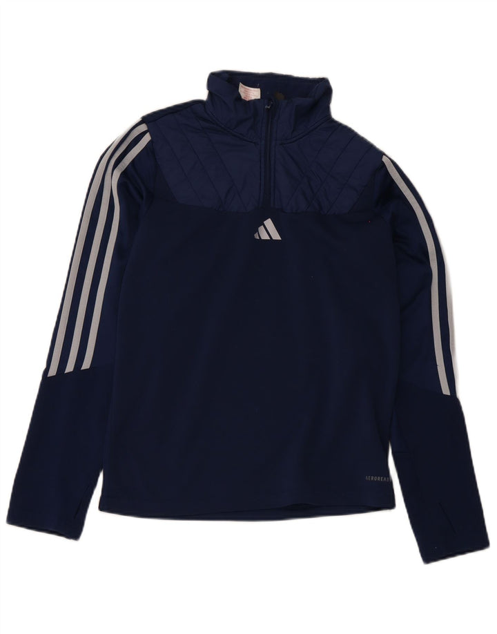 Пуловер с воротником на молнии Adidas для мальчиков Aeroready, спортивный костюм, топ 13–14 лет, темно-синий
