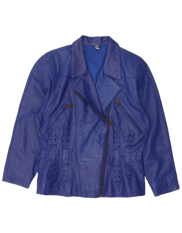 Женская кожаная куртка оверсайз VINTAGE UK 10, маленькая синяя кожаная