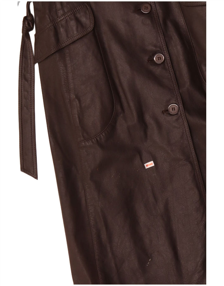 ВИНТАЖНОЕ Женское Кожаное Пальто UK 12 Средне-Коричневый Кожаный