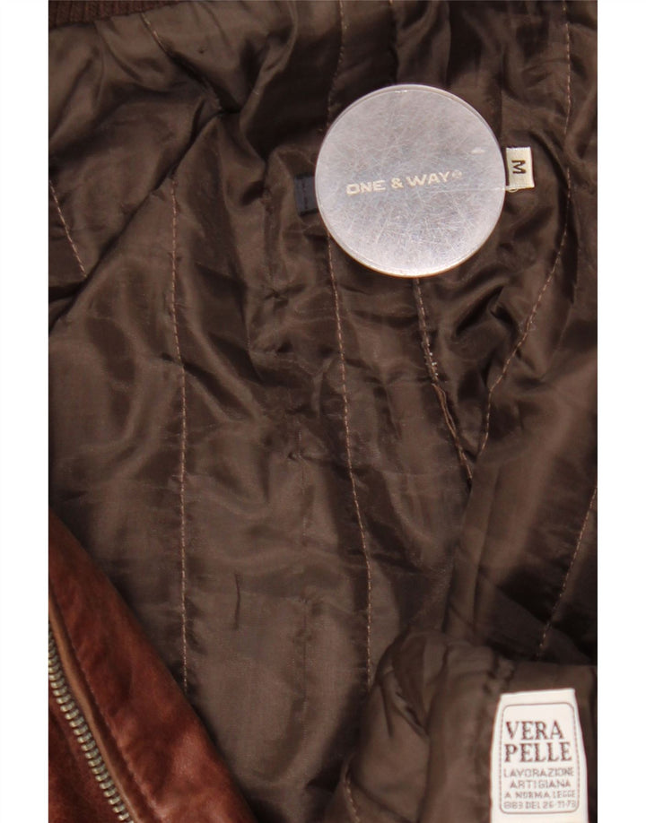 Винтажная мужская кожаная куртка UK 38, кожа среднего коричневого цвета