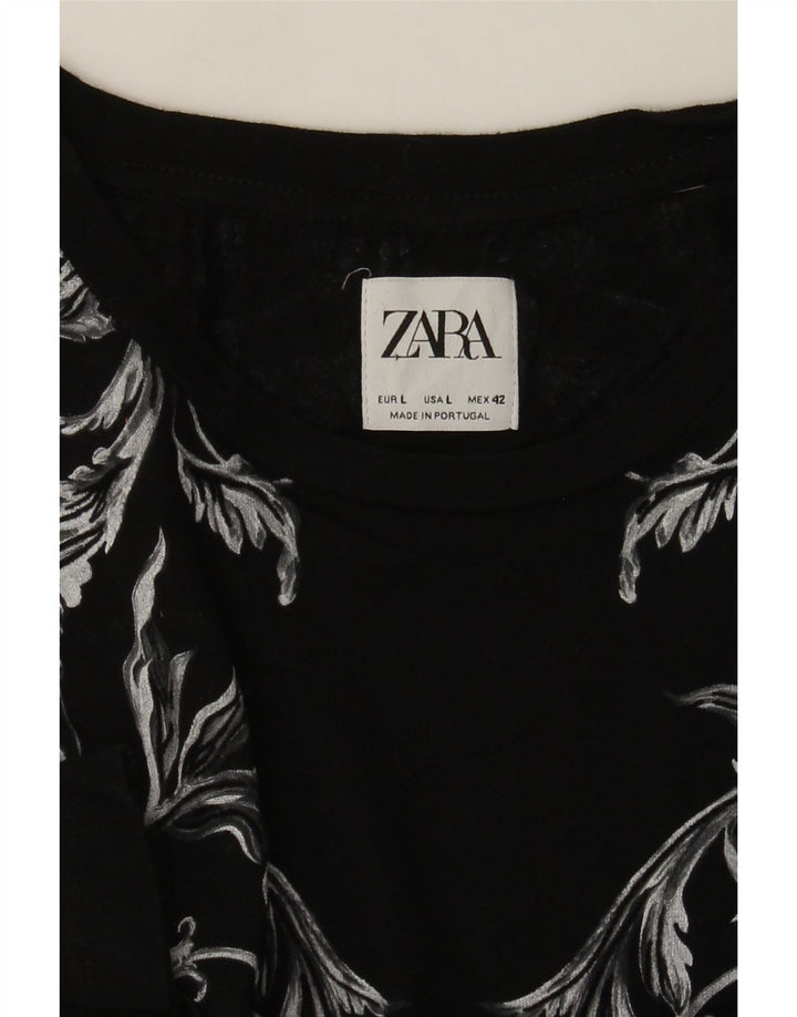 Мужская футболка с рисунком Zara, большая черная с цветочным принтом