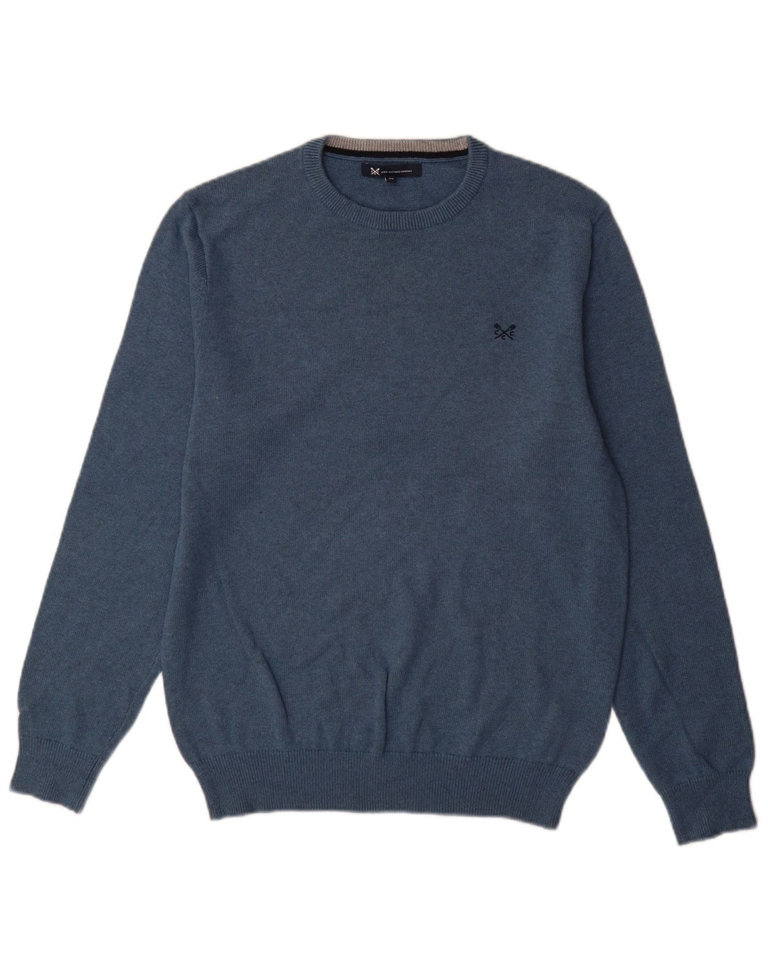 Crew Clothing Мужской джемпер с круглым вырезом, свитер, средний синий хлопок, хлопок
