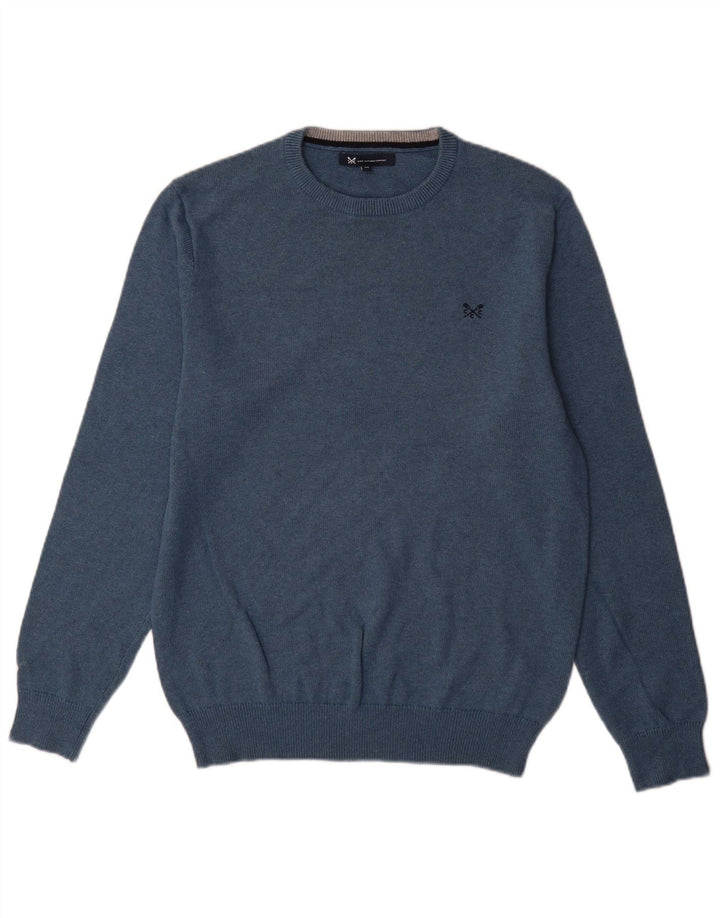 Crew Clothing Мужской джемпер с круглым вырезом, свитер, средний синий хлопок, хлопок
