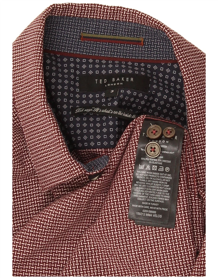 Мужская рубашка стандартного кроя Ted Baker, размер 3, средний бордовый, полиэстер с геометрическим рисунком