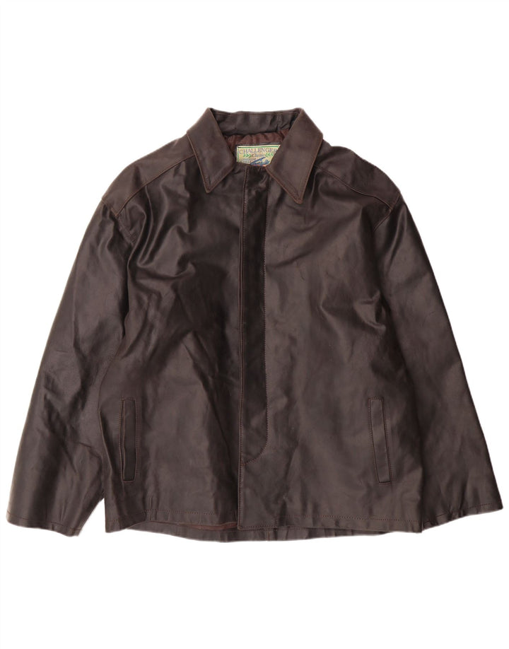 CHALLENGER Mens Leather Jacket UK 42 XL Brown Leather