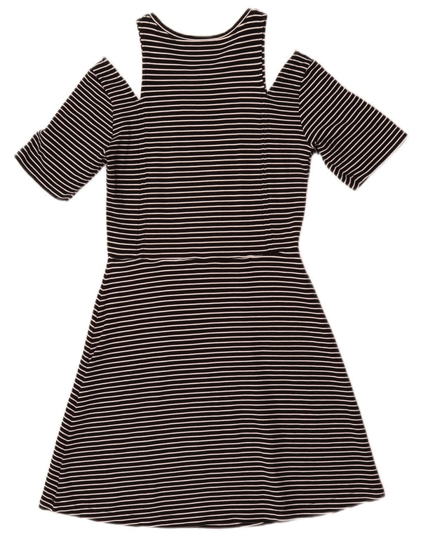 Whistles Womens Off Shoulder Dress UK 10 Small Black Pinstripe Viscose