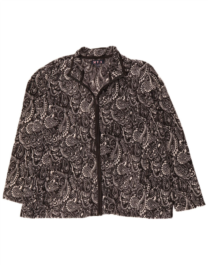 VINTAGE Mens Fleece Jacket UK 44 2XL Black Paisley Polyester
