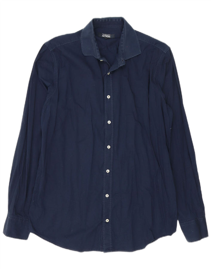Мужская рубашка Trussardi, размер 41/42, большая, темно-синяя, хлопок
