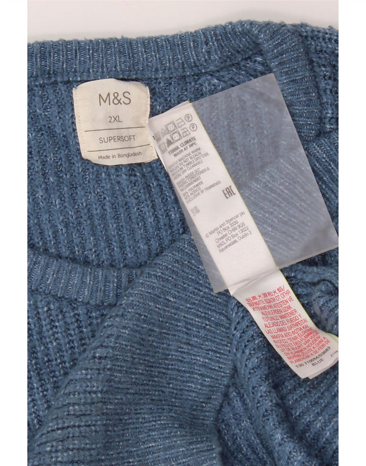 Мужской джемпер с круглым вырезом Marks & Spencer 2XL синий полиамид