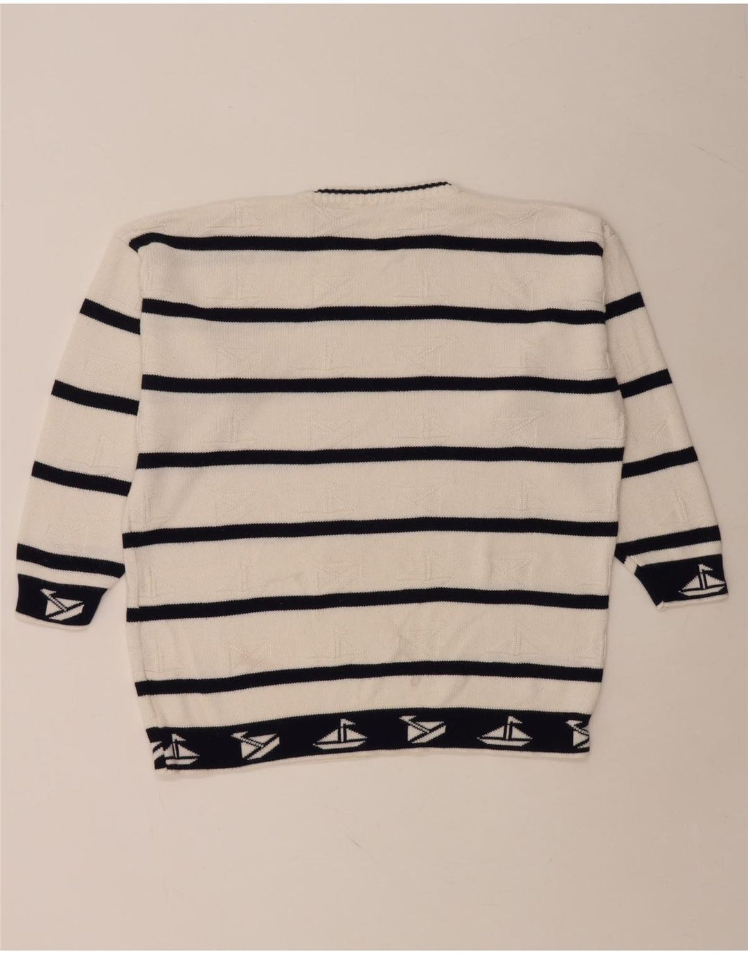 ВИНТАЖНЫЙ мужской свитер с круглым вырезом в большую белую полоску