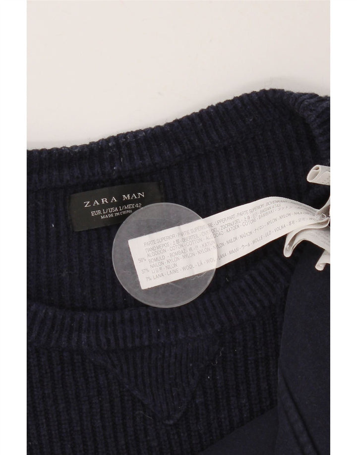 Мужской свитер Zara, большой темно-синий хлопковый джемпер