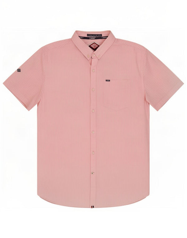 Мужская рубашка Superdry с коротким рукавом 2XL, розовая, хлопок в тонкую полоску