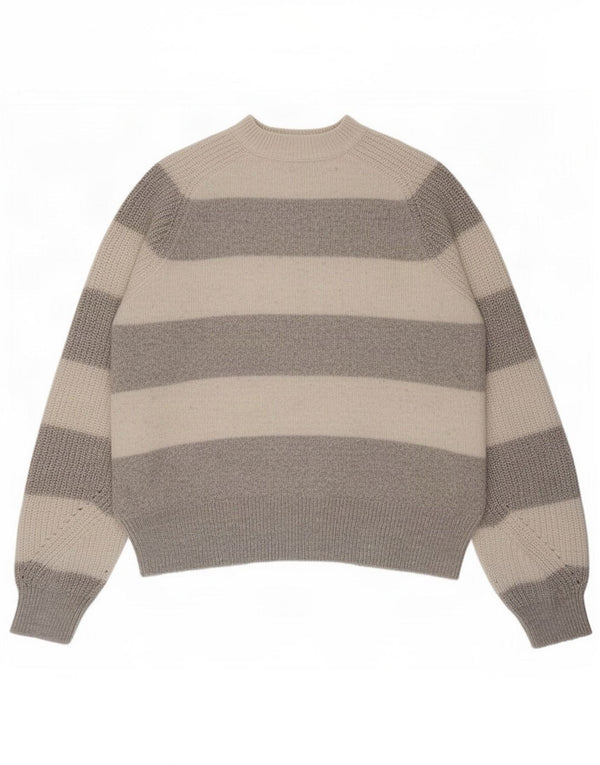 Marks & Spencer Womens Crew Neck Jumper Sweater UK 10 Small Grey Striped