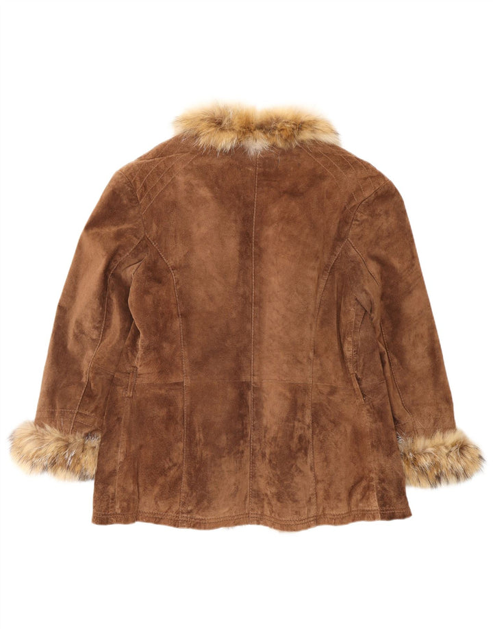 VINTAGE Женская открытая замшевая куртка IT 46, большая коричневая кожа