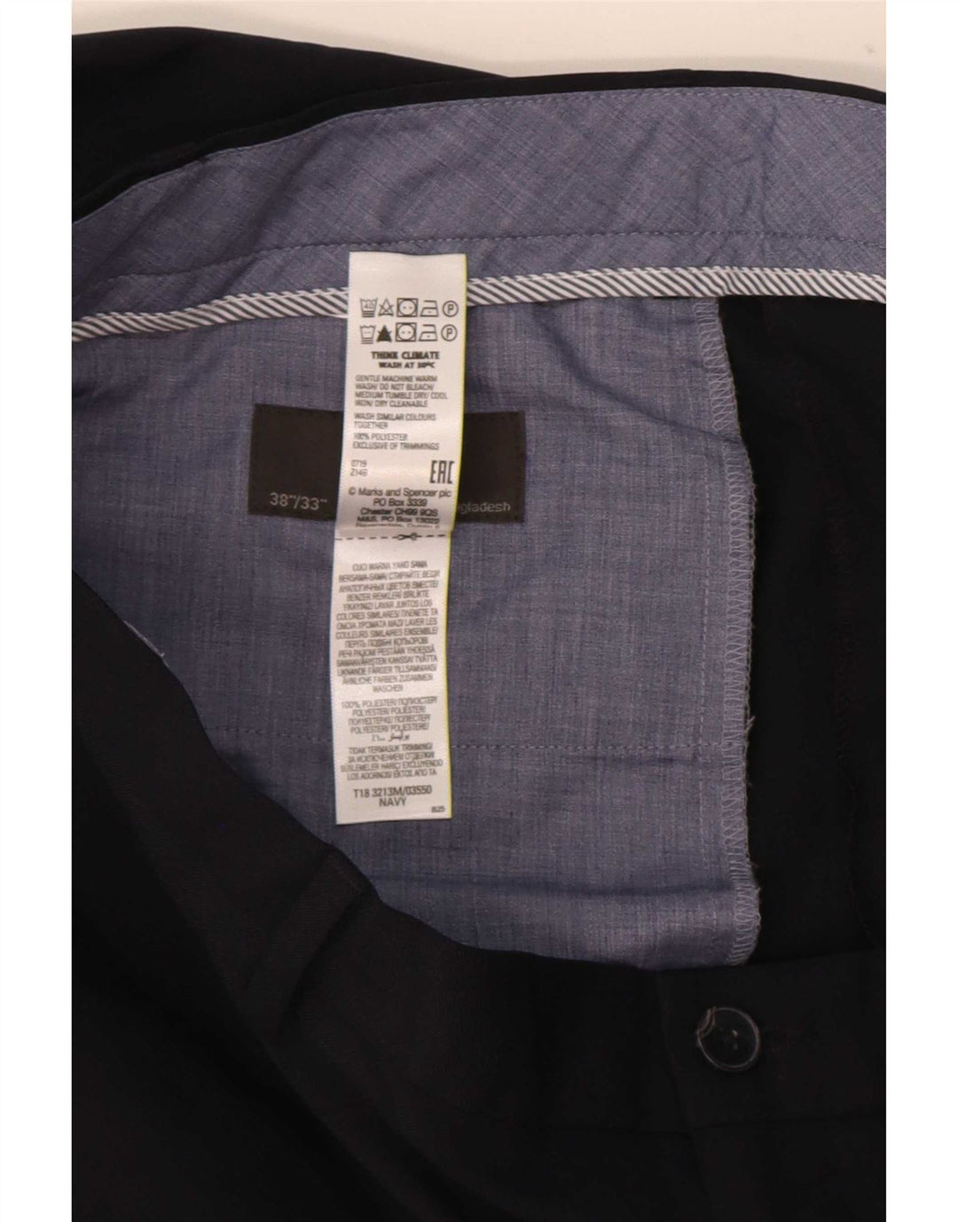 Мужские брюки-чиносы Marks & Spencer W38 L33 темно-синего цвета из полиэстера стандартного кроя
