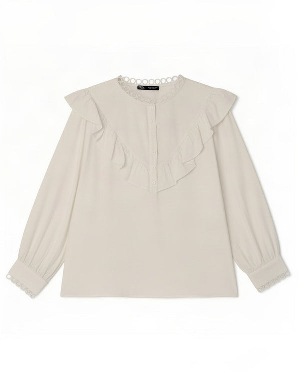 Женская блузка с рукавом 3/4 Zara UK 16, большой белый полиэстер