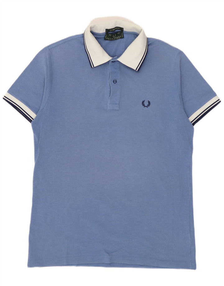 Мужская рубашка-поло Fred Perry, хлопковая с цветными блоками среднего синего цвета