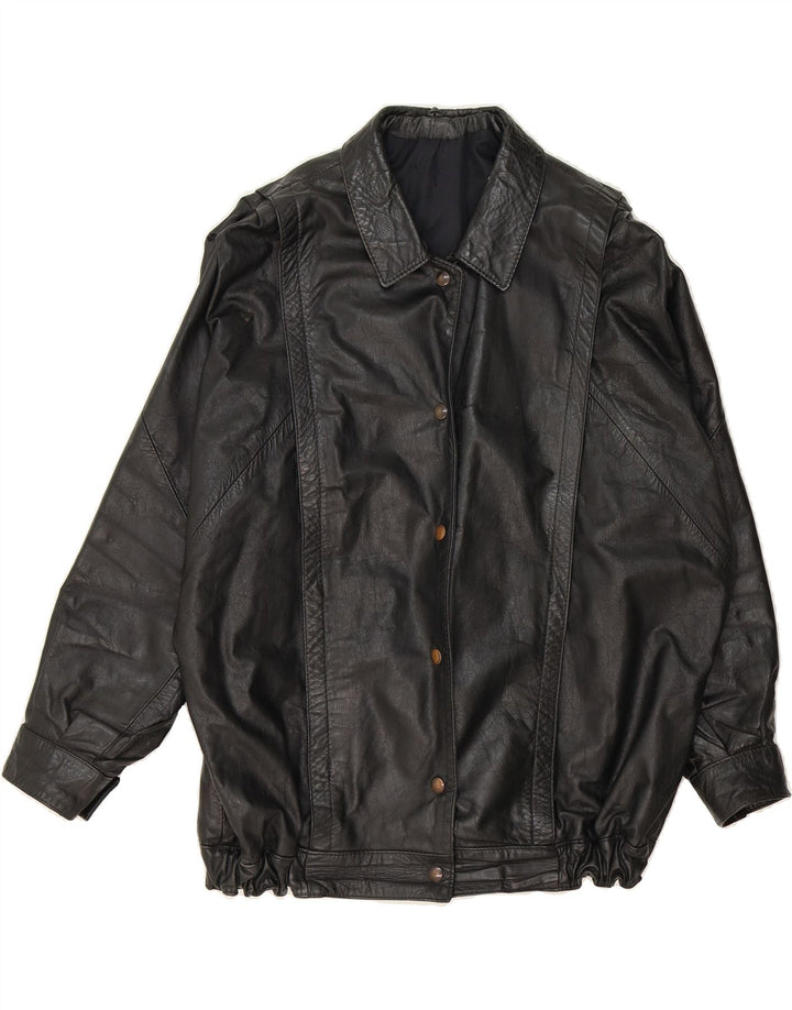 VINTAGE Womens Oversized Bomber Jacket UK 10 Small Black Vintage Vintage and Second-Hand Vintage from Messina Hembry 