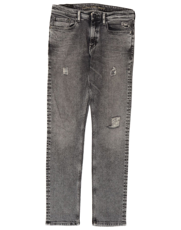 Женские рваные зауженные прямые джинсы Calvin Klein W30 L32, серый хлопок