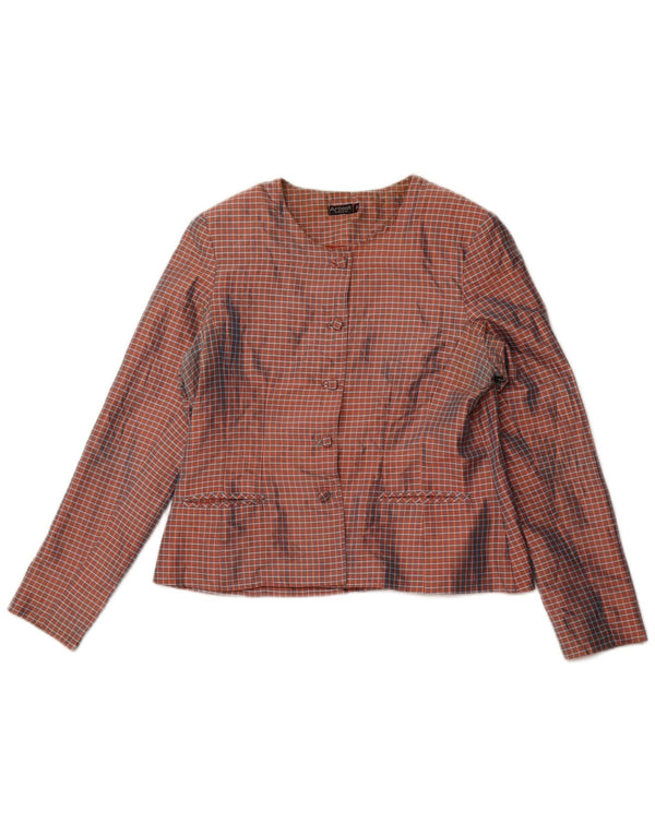 VINTAGE Womens 5 Button Blazer Jacket UK 12 Medium Orange Check Silk