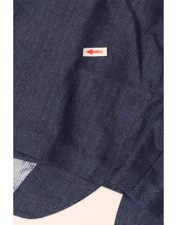 Мужской пиджак Guy Laroche на 2 пуговицах, Великобритания 42 XL, темно-синий, шелковый с узором «в елочку»