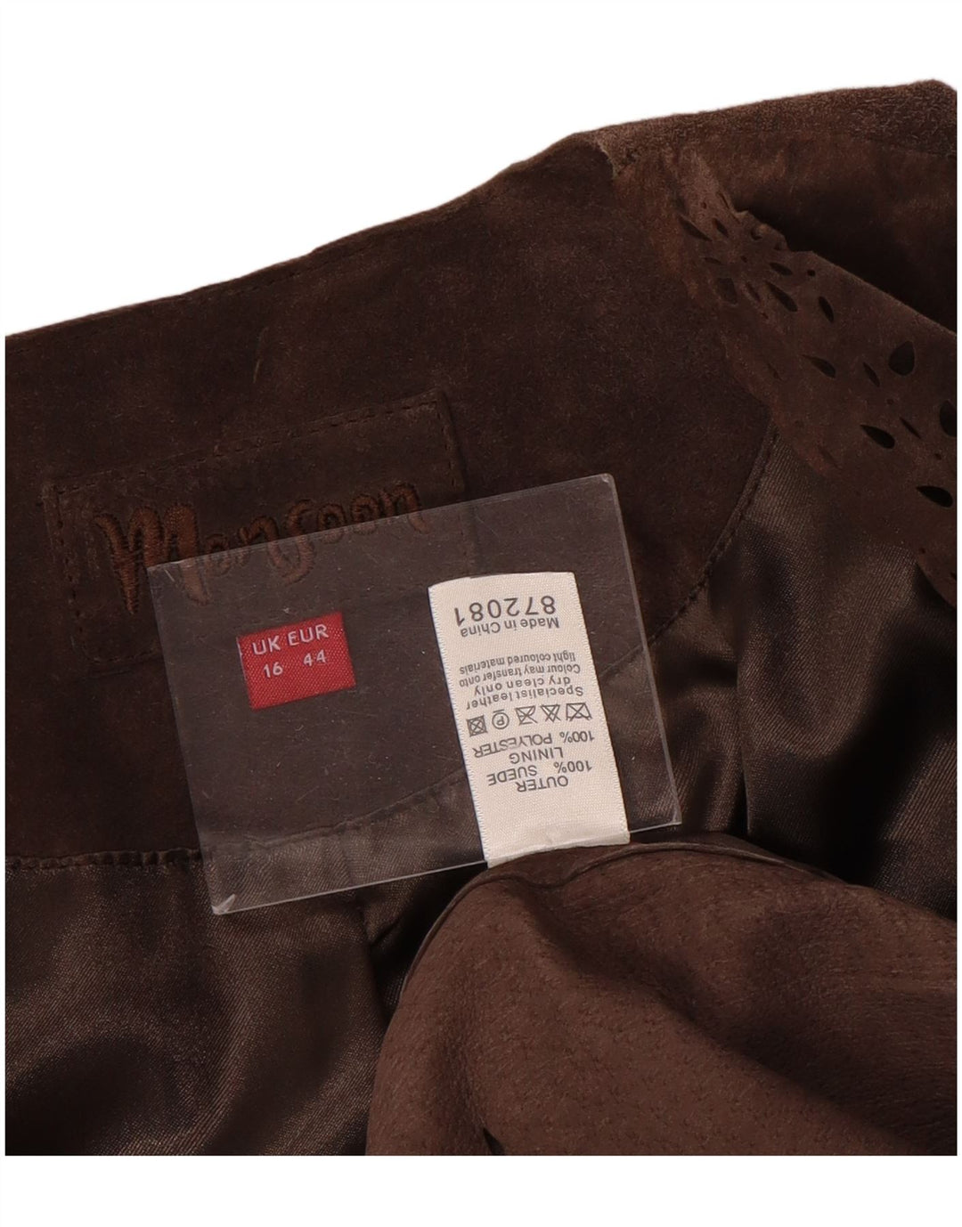 Женский открытый замшевый пиджак MONSOON UK 16, большой коричневый кожаный