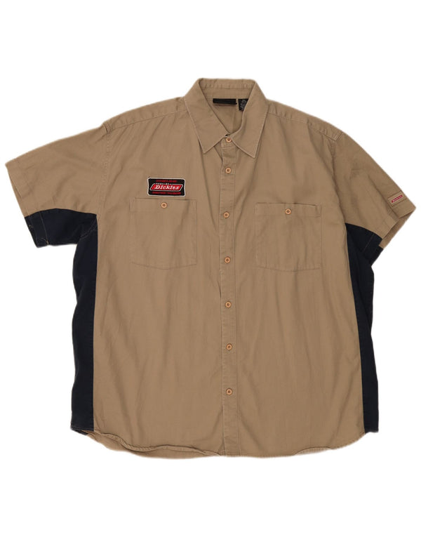 DICKIES Мужская рубашка с коротким рукавом 2XL бежевая, хлопок с цветными блоками