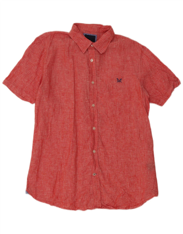 Crew Clothing Мужская рубашка с коротким рукавом среднего красного цвета из льна