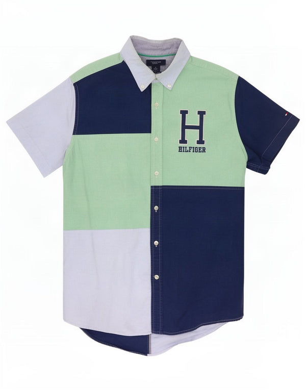 Мужская рубашка с коротким рукавом Tommy Hilfiger, темно-синяя, с цветными блоками