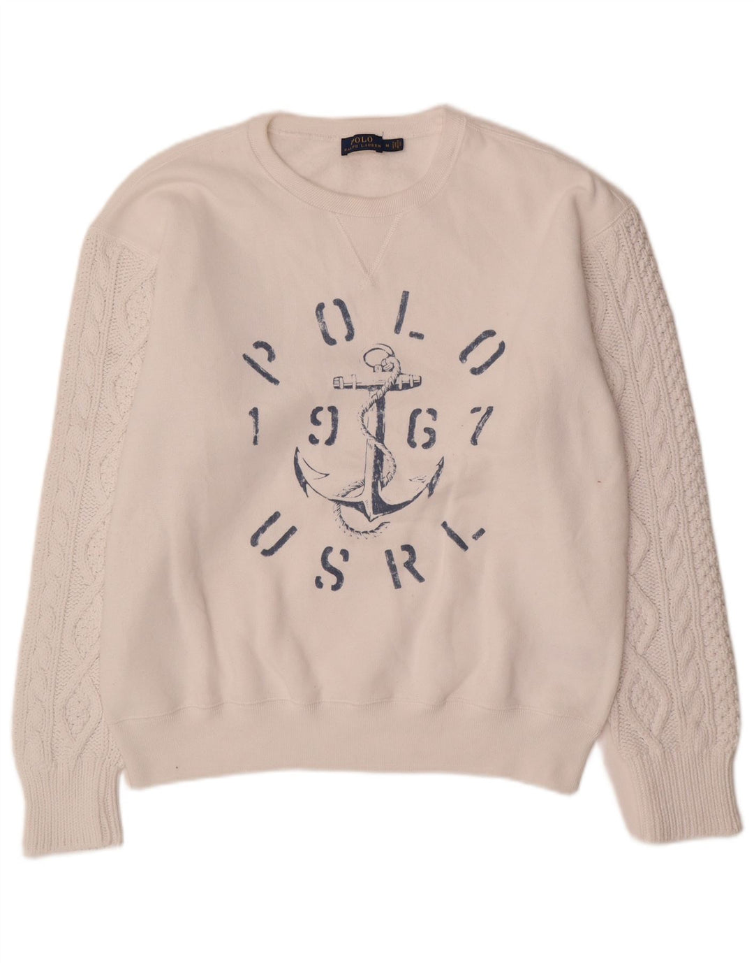 Мужской свитшот с рисунком Polo Ralph Lauren, хлопковый джемпер среднего размера белого цвета